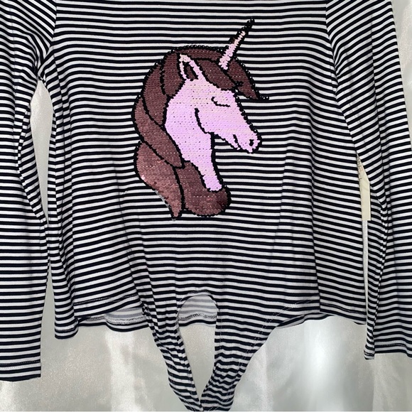 NWT Girls Bejeweled Super Soft Unicorn Sequenced Long Sleeve Shirt w/ Tie Front - Picture 4 of 5